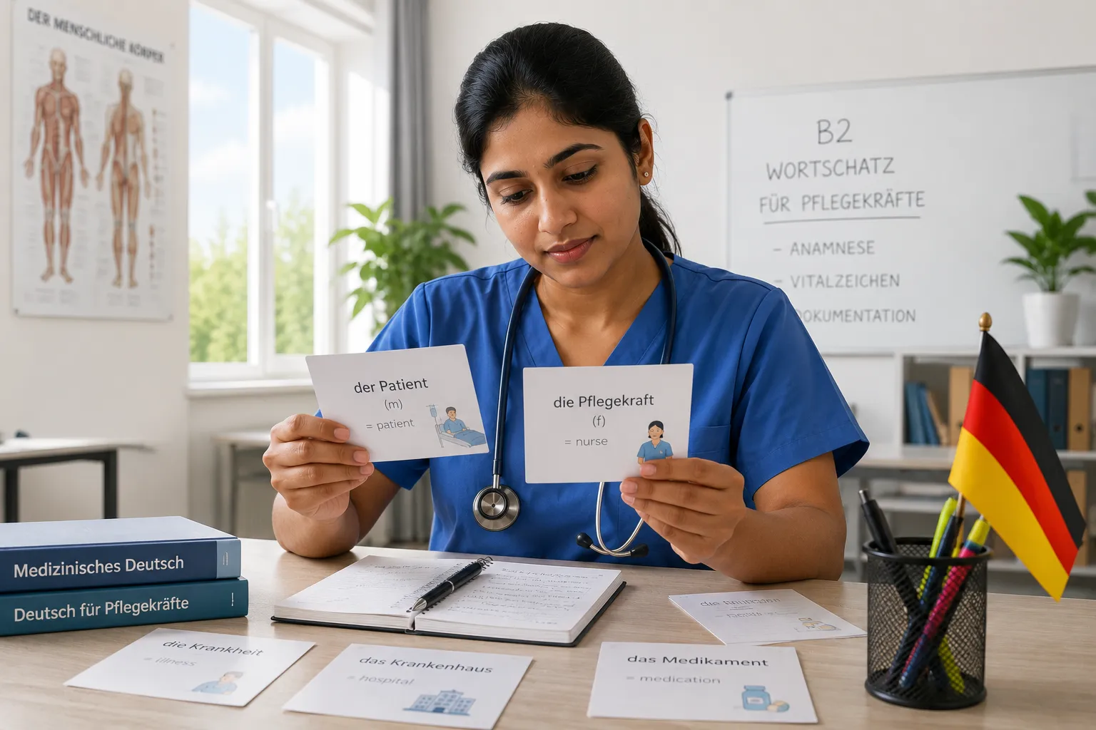 Indian nurse learning German for Anerkennung licensure