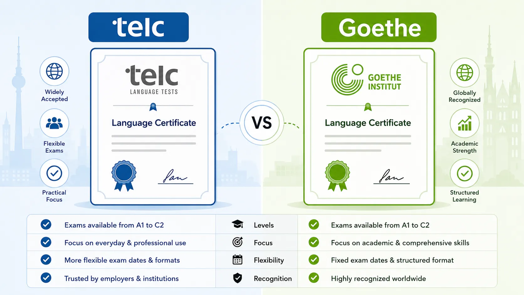 telc B1-B2 Pflege exam versus Goethe-Zertifikat comparison